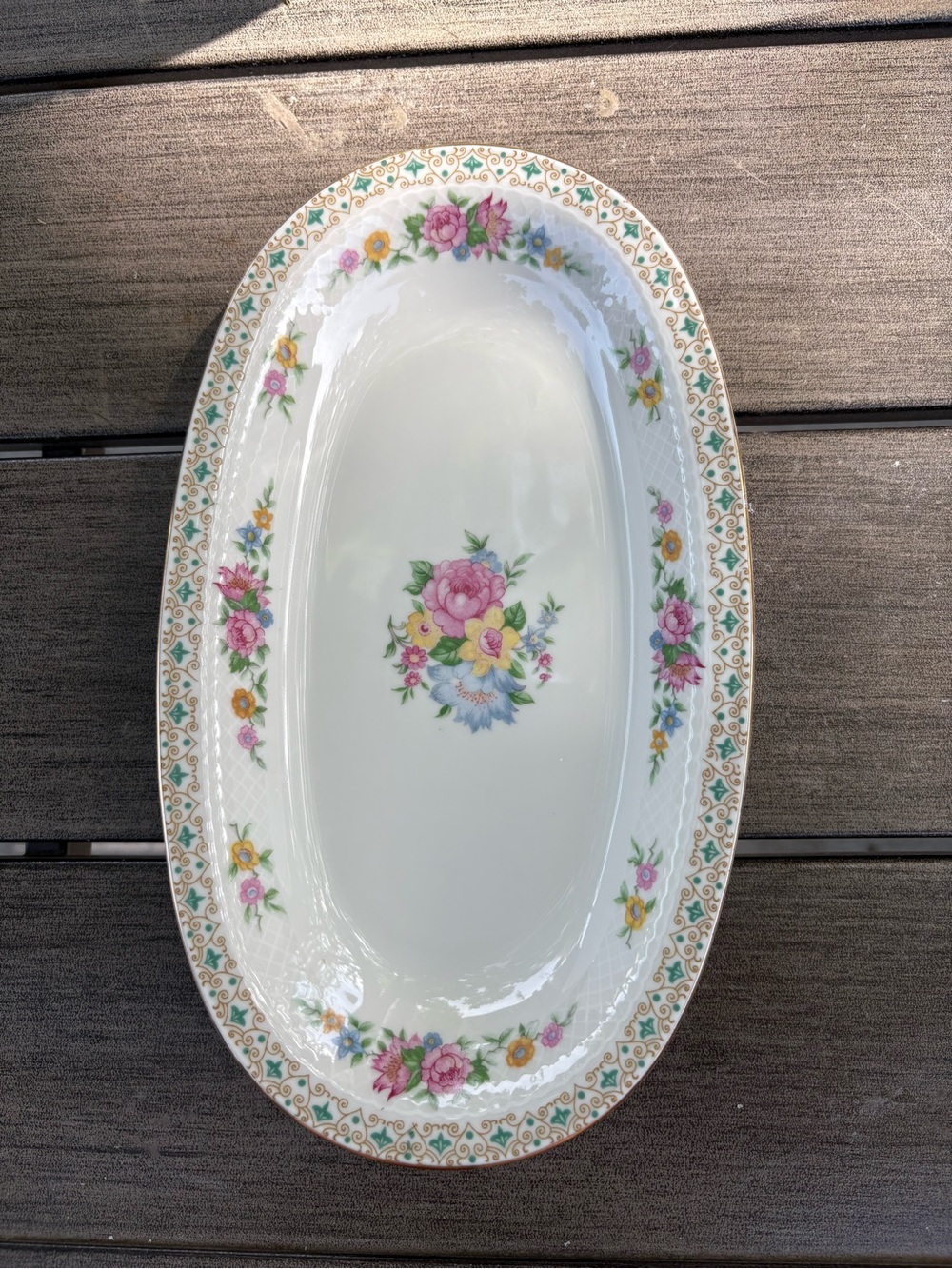 Porcelain Floral Serving Platter in Pink, Yellow & Green